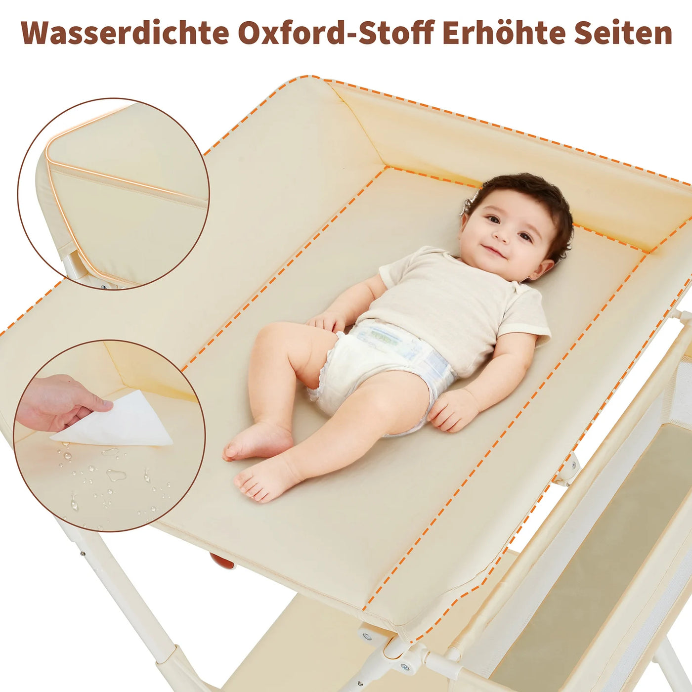 Table à langer réglable Mybooni — Métal et tissu rangement ceinture et roulettes