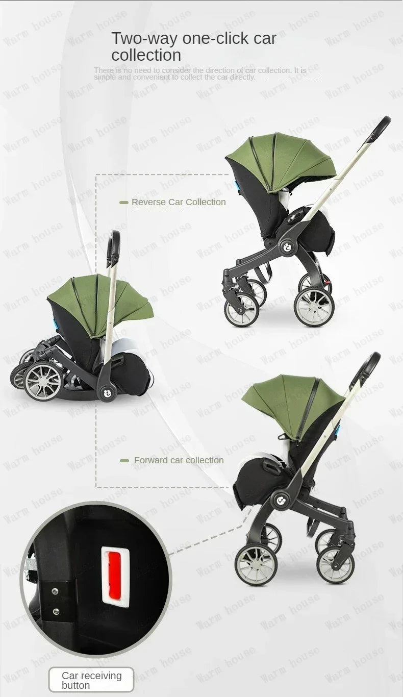 Poussette 4-en-1 multifonctionnelle pliable avec siège auto bébé EU Stock