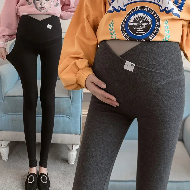 Legging maternité coton bas ventre taille basse - pantalon casual femme enceinte printemps-automne