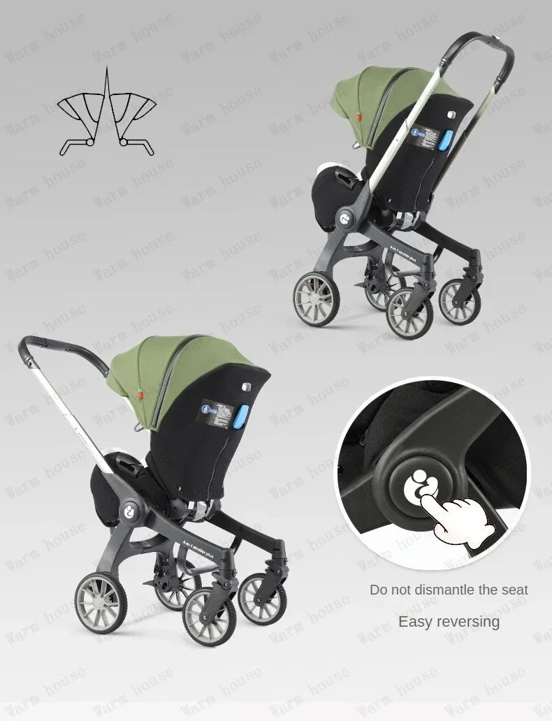 Poussette 4-en-1 multifonctionnelle pliable avec siège auto bébé EU Stock