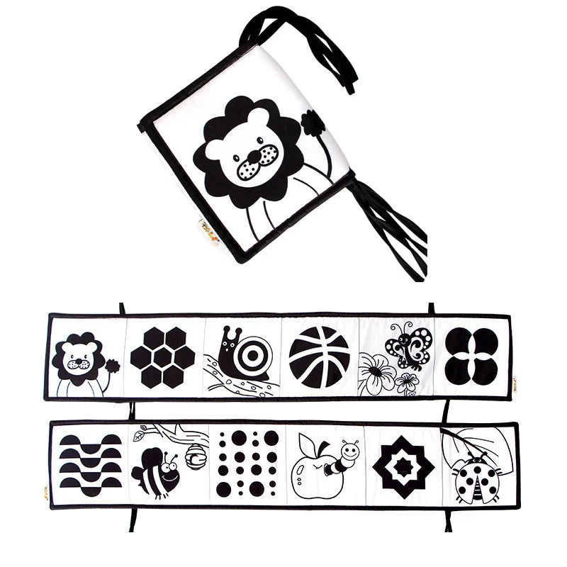 Livre tissu activités Montessori Mybooni — Noir et blanc bébé 0-12M