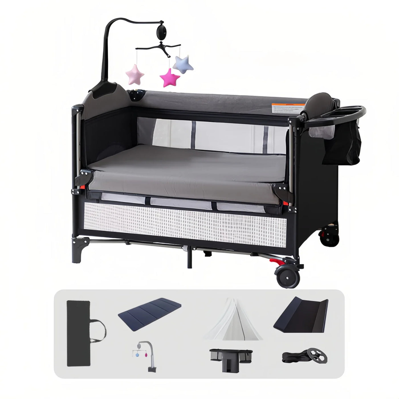 Lit bébé pliant portable hauteur réglable - berceau multifonction anti-basculement respirant côté dormeur