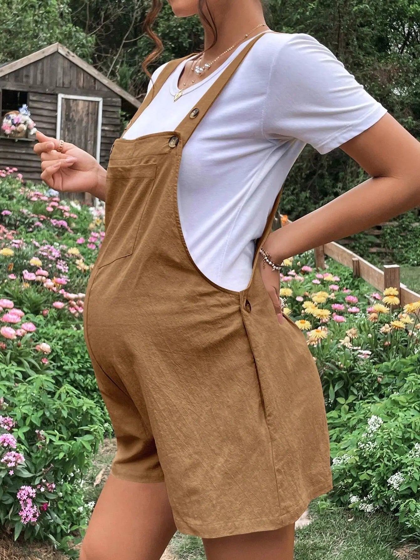 2024 Summer New Pregnant Women's Solid Color Su avec accessoires inclus | Bouni