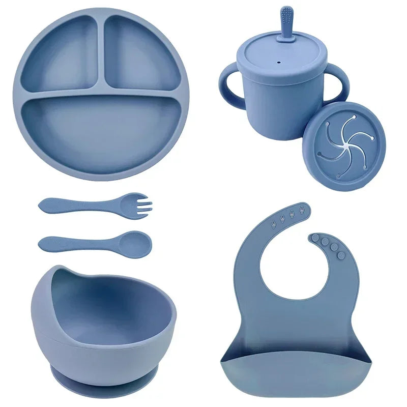 Set vaisselle bébé silicone sans BPA Mybooni — Bol ventouse assiette tasse couverts