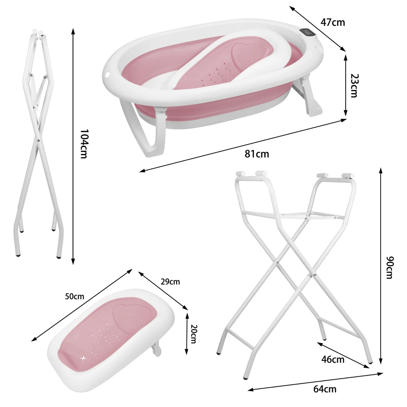 Baignoire bébé 0-18 mois pliable ergonomique - siège bain thermomètre avec support gris bleu rose