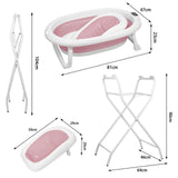 Baignoire bébé 0-18 mois pliable ergonomique - siège bain thermomètre avec support gris bleu rose