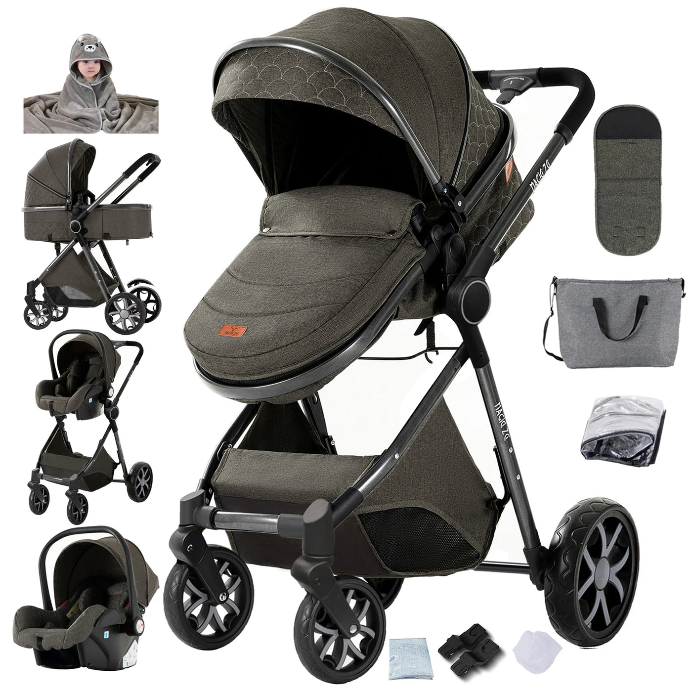 Poussette 3-en-1 évolutive Mybooni | Nacelle, siège auto et landau