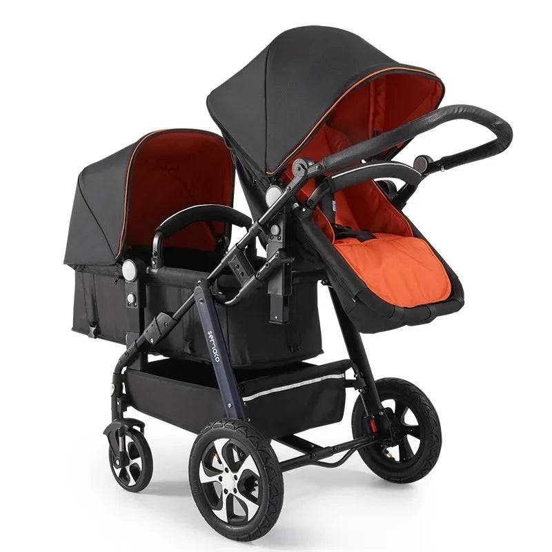 Poussette double jumeaux pliable Mybooni — Double siège landau avec amortisseurs