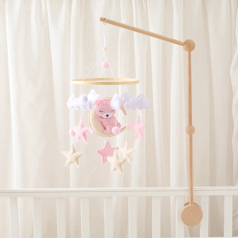 Mobile lit bébé bois feutrine ours cartoon - carillon musical avec support berceau