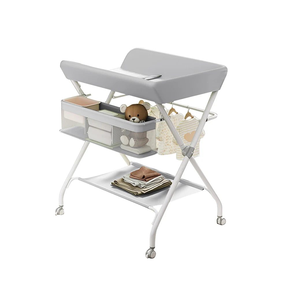 Table à langer bébé avec roulettes Mybooni — Pliable hauteur réglable organiseur
