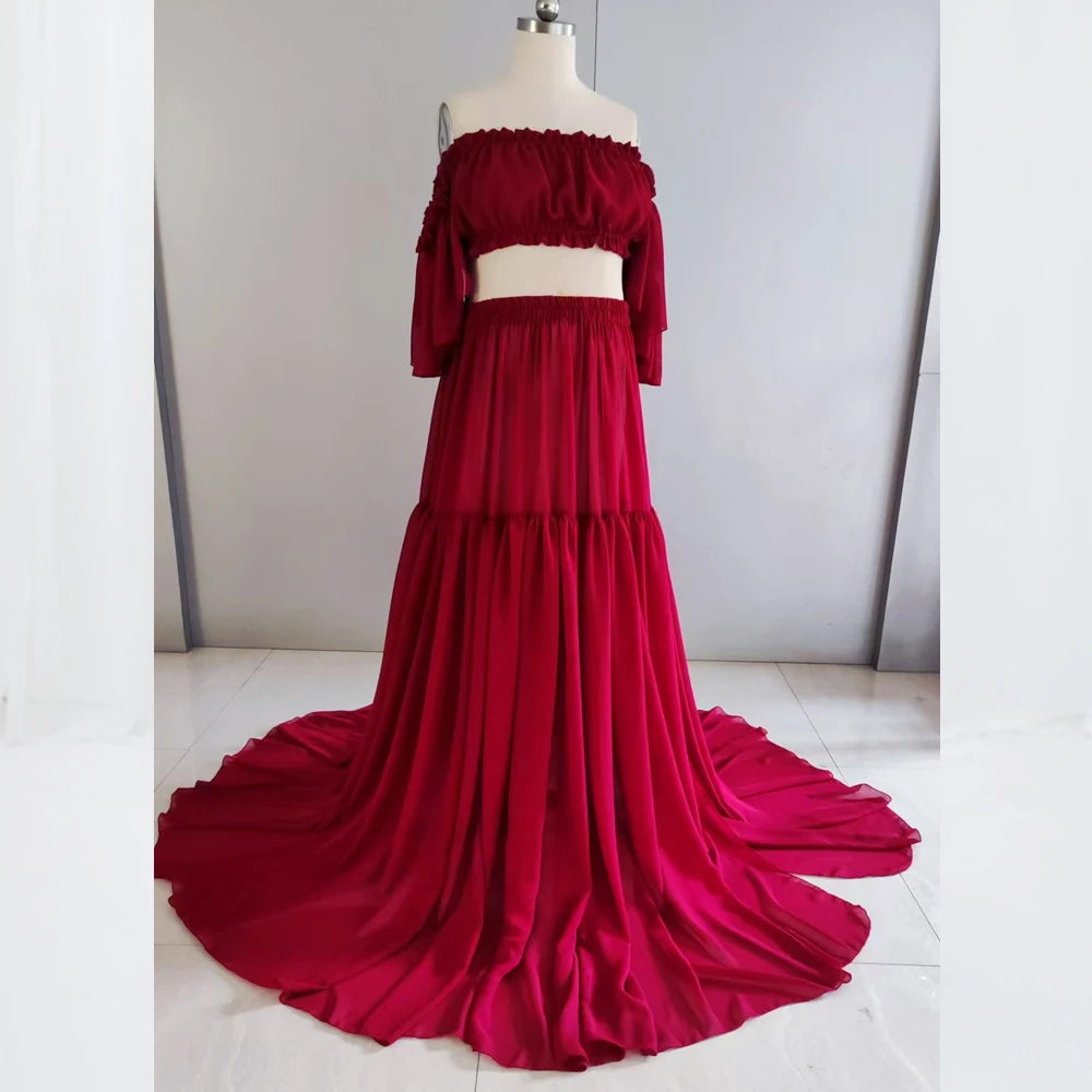 Robe maternité mousseline Mybooni — Épaules dénudées pour photographie grossesse