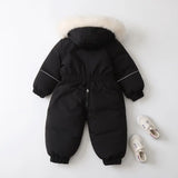 Combinaison ski bébé hiver capuche fourrure - grenouillère coupe-vent épaisse garçon/fille