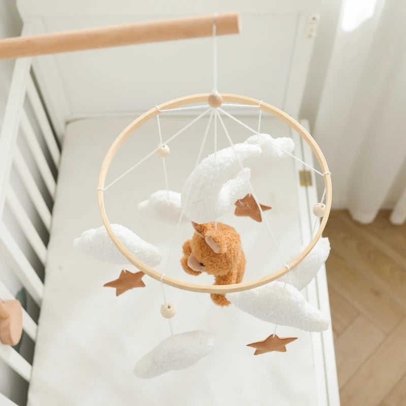 Mobile lit bébé bois feutrine ours cartoon - carillon musical avec support berceau