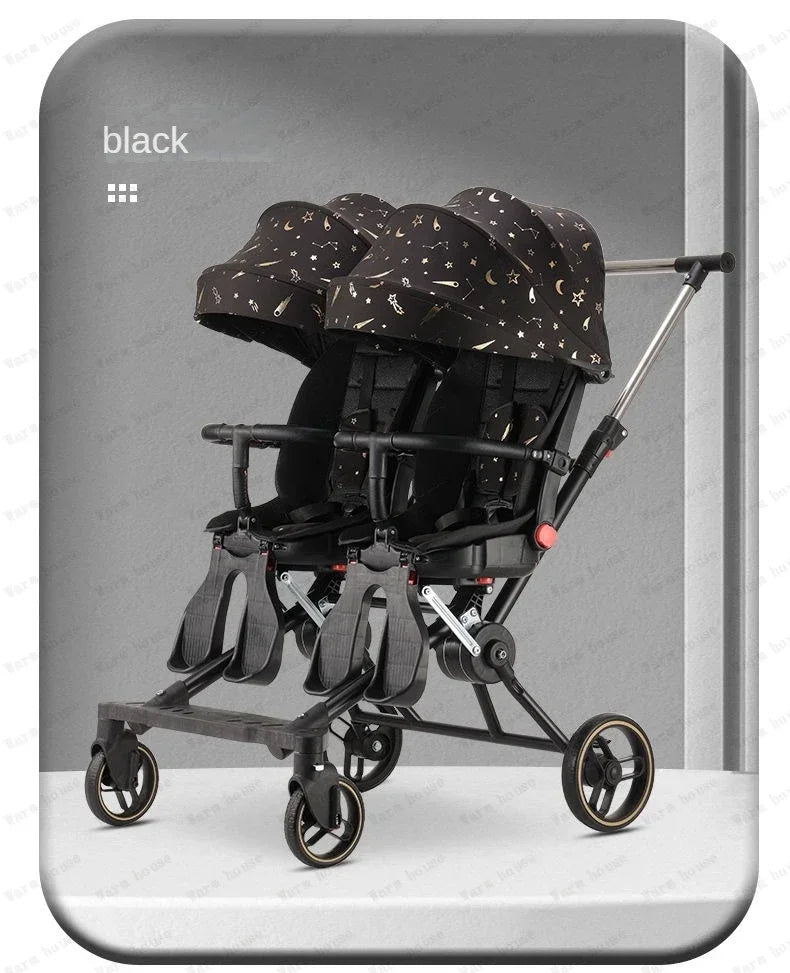 Poussette double légère pliable multifonctionnelle pour jumeaux