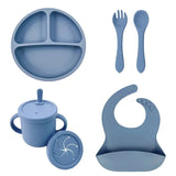 Set repas bébé silicone sans BPA ventouse - bol assiette tasse paille cuillère fourchette enfant
