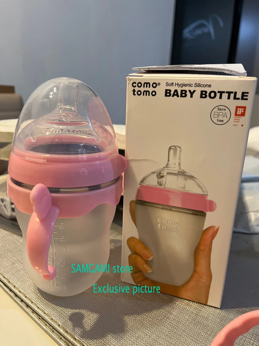 Lot 2 biberons bébé sans BPA Mybooni — Silicone 150 ml et 240 ml vert/rose