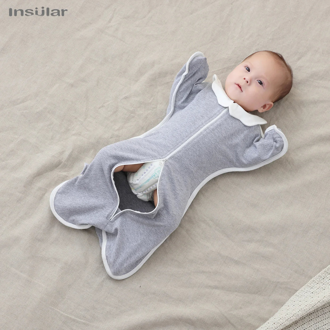 Gigoteuse anti-sursaut bébé Mybooni — Turbulette emmaillotage coton mains relevées