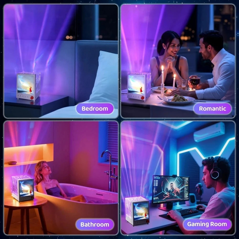 Projecteur aurore boréale Mybooni — Enceinte Bluetooth lumières étoiles chambre bébé