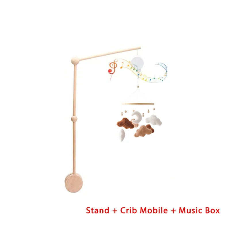 Mobile lit bébé bois feutrine ours cartoon - carillon musical avec support berceau