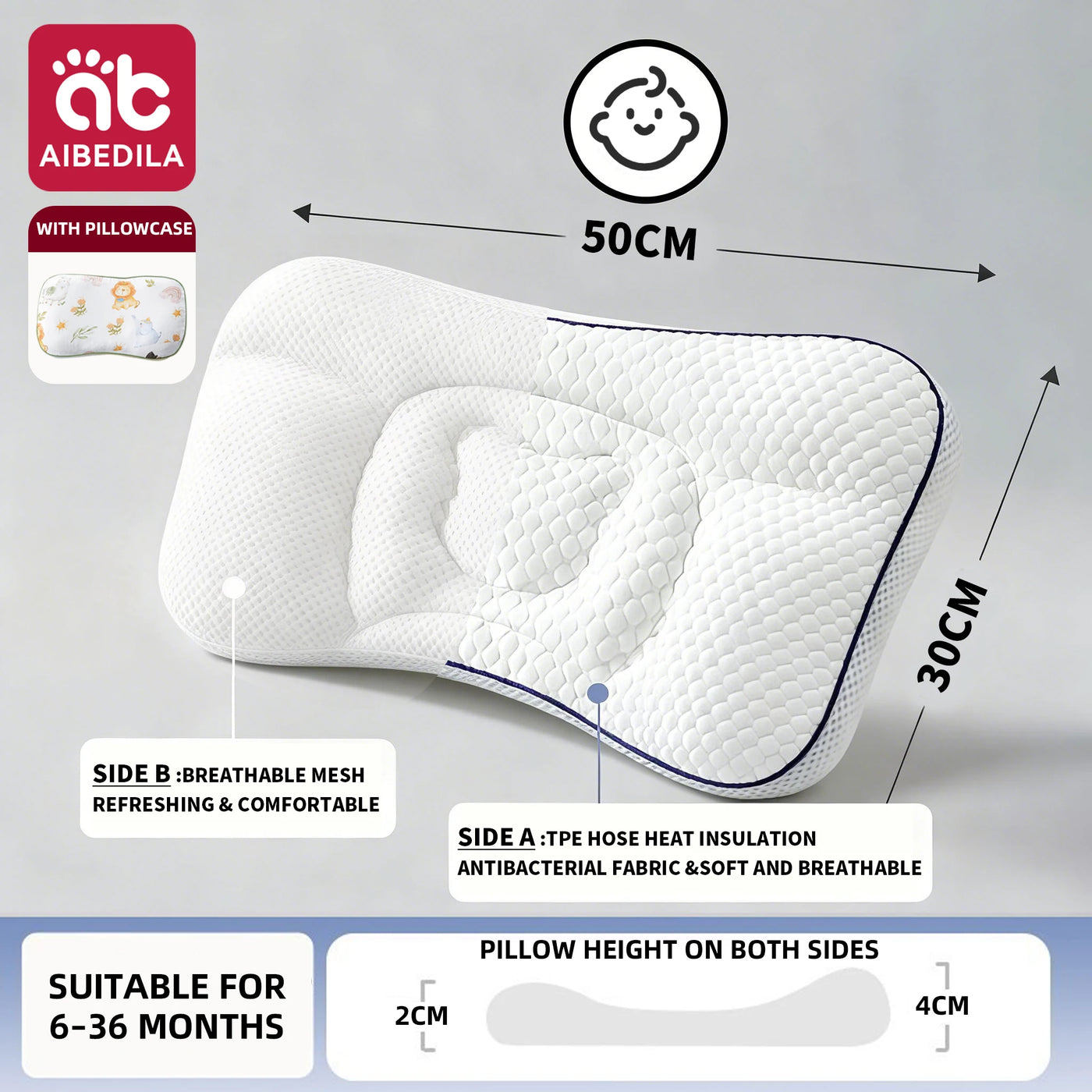 Oreiller orthopédique bébé Mybooni — Anti-tête plate, ergonomique, pour nouveau-né