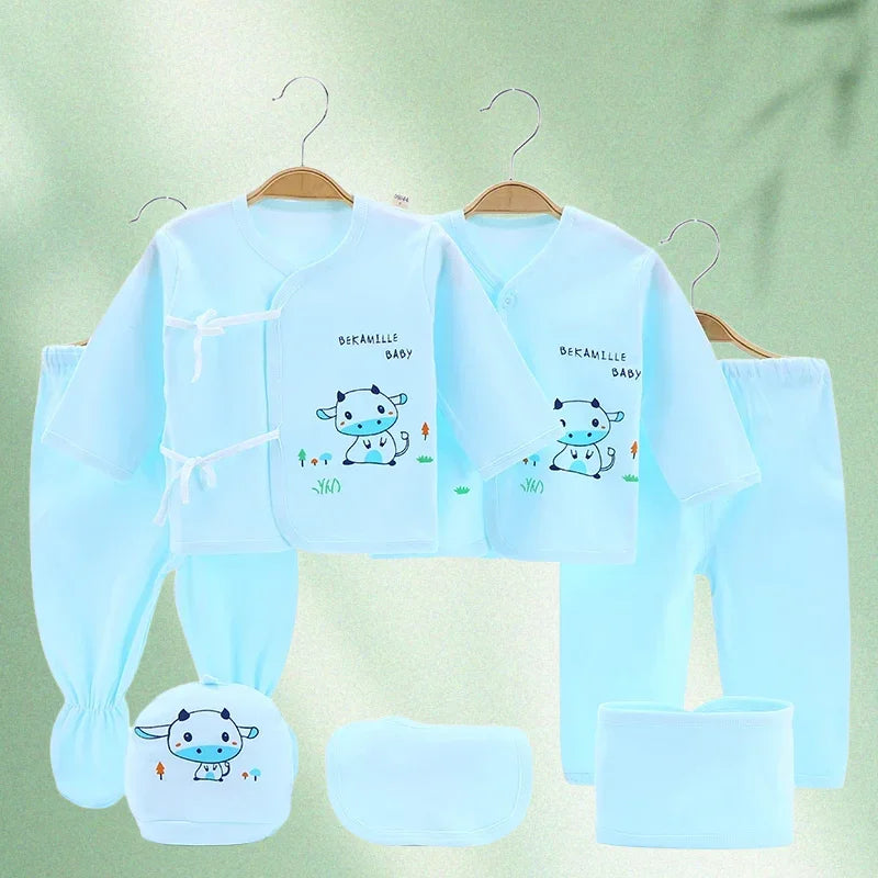 Coffret bébé 7 pièces Mybooni — Body cartoon manches longues, pantalon et bonnet