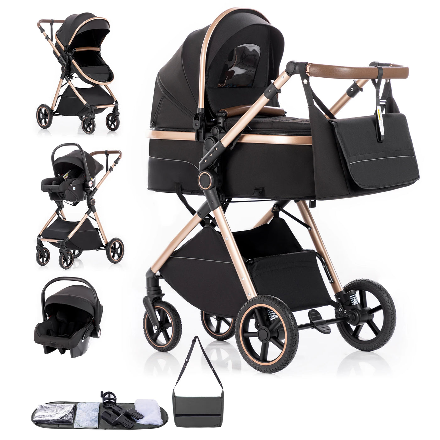 Poussette 3-en-1 pliable Bouni — Norme EU nouveau-né
