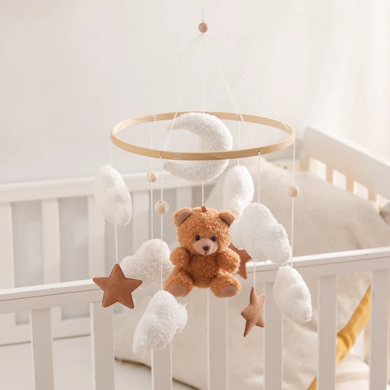 Mobile lit bébé bois feutrine ours cartoon - carillon musical avec support berceau