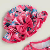 Combinaison de bain bébé fille Mybooni | Flamant/Fleurs/Fraises + bandeau 6-24M