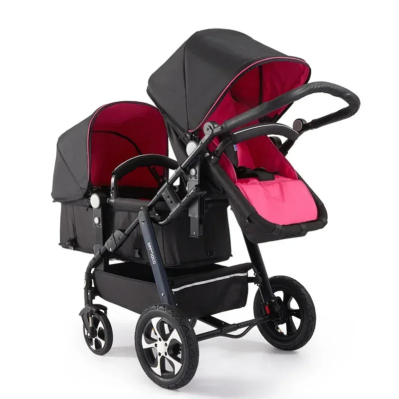 Poussette double jumeaux pliable Mybooni — Double siège landau avec amortisseurs