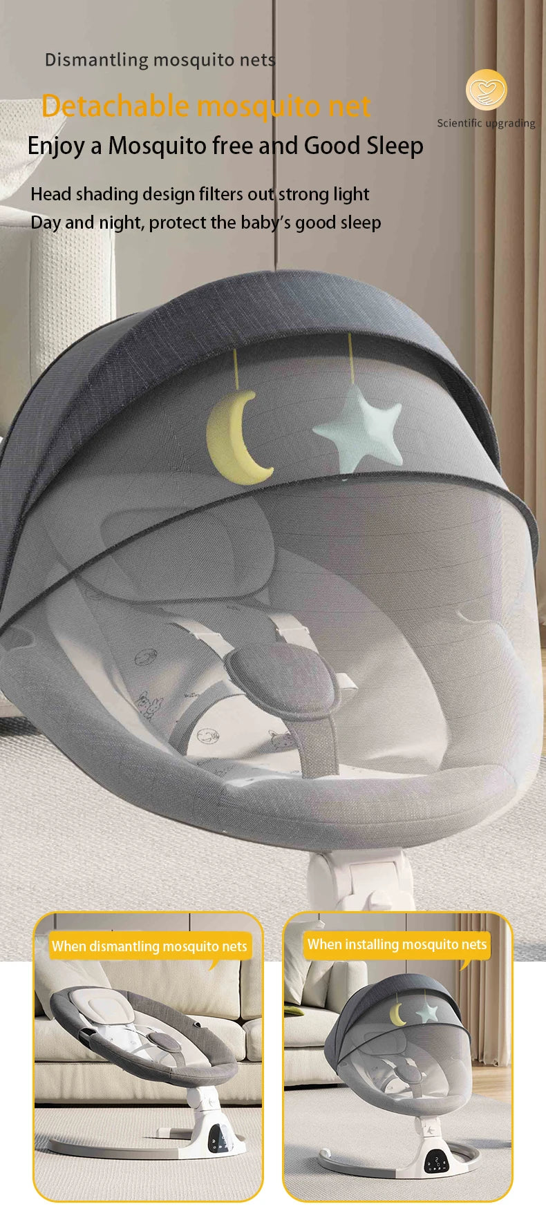 Berceau électrique bébé Bluetooth musique télécommande moustiquaire multifonctionnel
