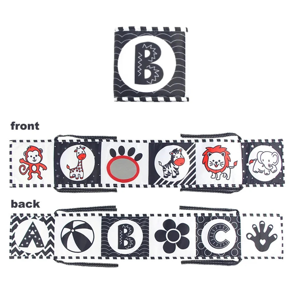 Livre tissu sensoriel contraste élevé Mybooni — Éveil noir et blanc 0-36M