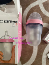 Lot 2 biberons bébé sans BPA silicone vert/rose - biberon enfant 5 oz et 8 oz