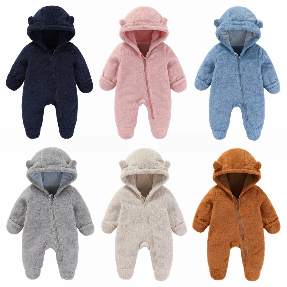 Grenouillère bébé flanelle douce chaude - combinaison imprimée cartoon automne-hiver 0-19 mois