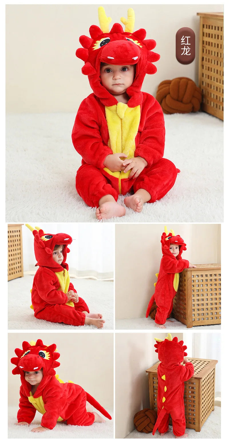 Combinaison pyjama bébé flanelle cartoon - grenouillère licorne/lapin/dinosaure animal
