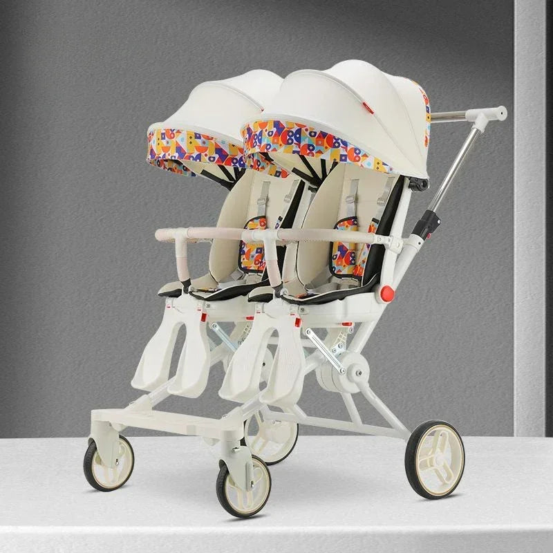 Poussette double légère pliable multifonctionnelle pour jumeaux