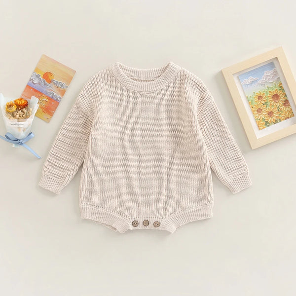 Barboteuse tricot bébé Bouni — pull manches longues vert militaire
