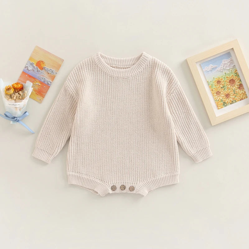 Barboteuse tricot bébé Bouni — pull manches longues vert militaire