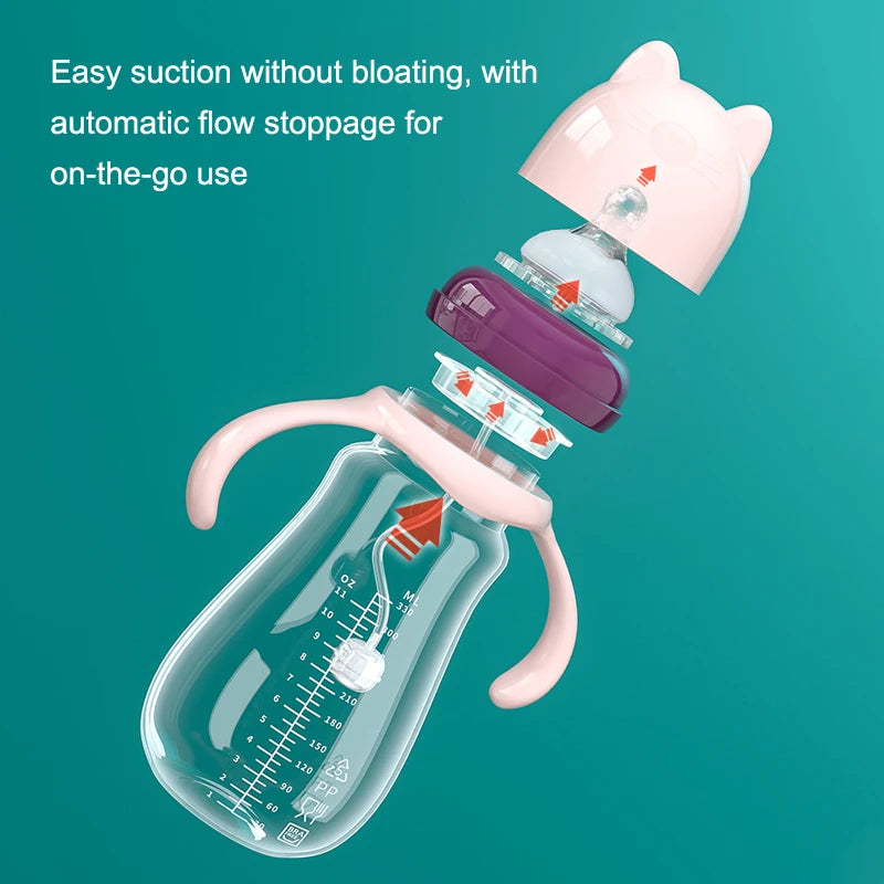 Biberon anti-coliques col large avec bille gravité et tétine silicone
