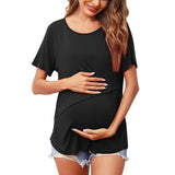 Haut allaitement maternité col rond couleur unie asymétrique - t-shirt décontracté femme enceinte