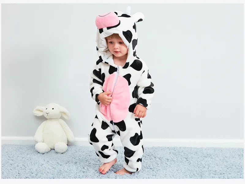 Combinaison pyjama bébé flanelle cartoon - grenouillère licorne/lapin/dinosaure animal