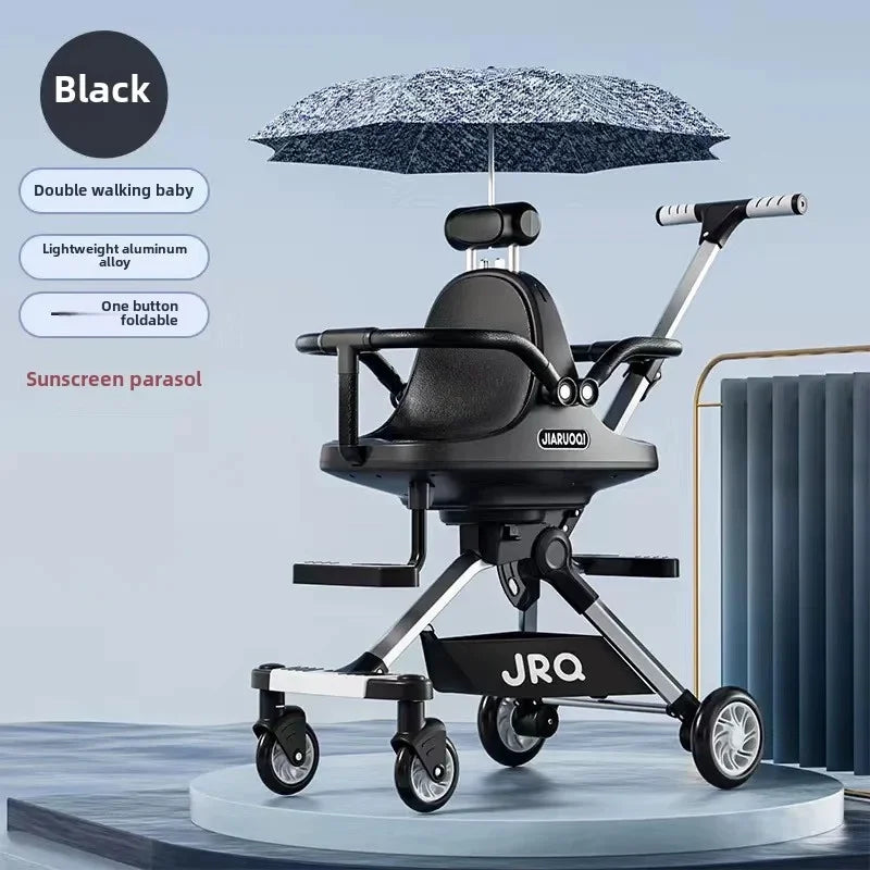 Poussette jumeaux légère Mybooni — Double siège avec parasol haute vue pliable