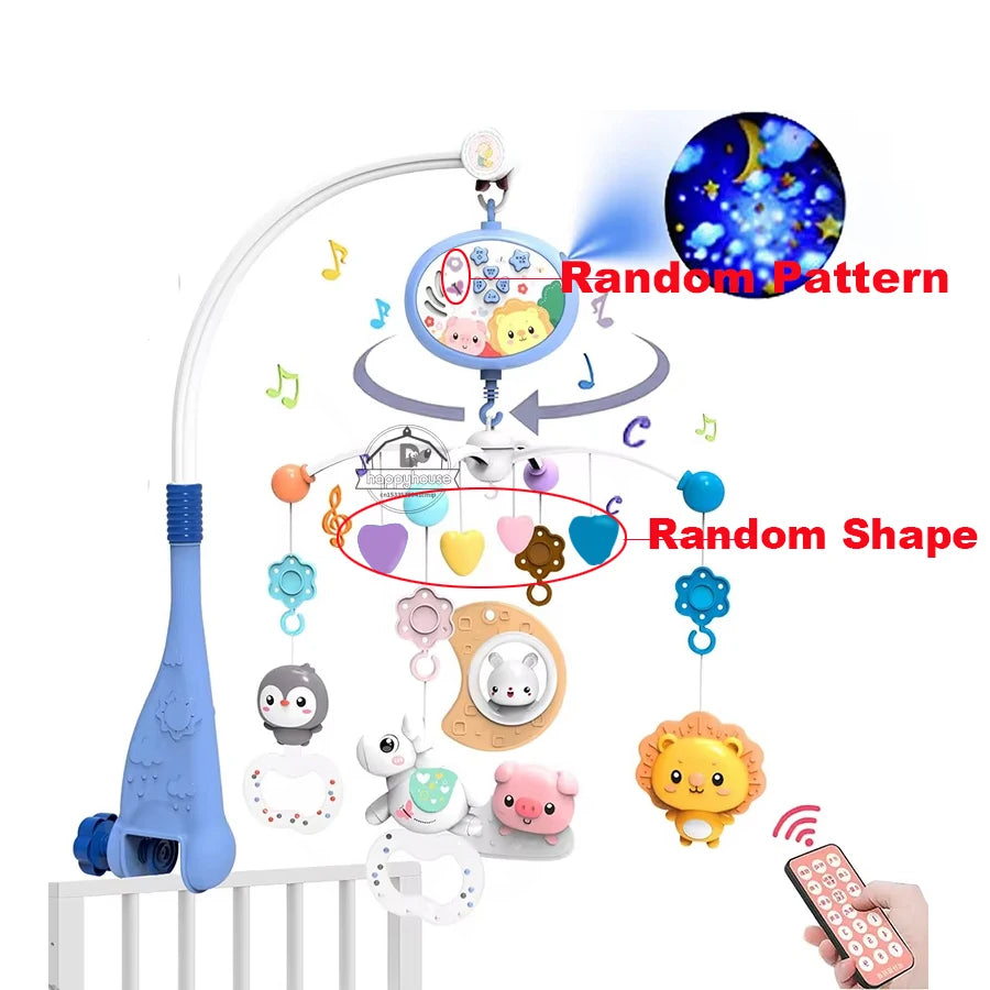 Mobile musical lumineux et projecteur pour lit bébé - télécommande jouet nouveau-né
