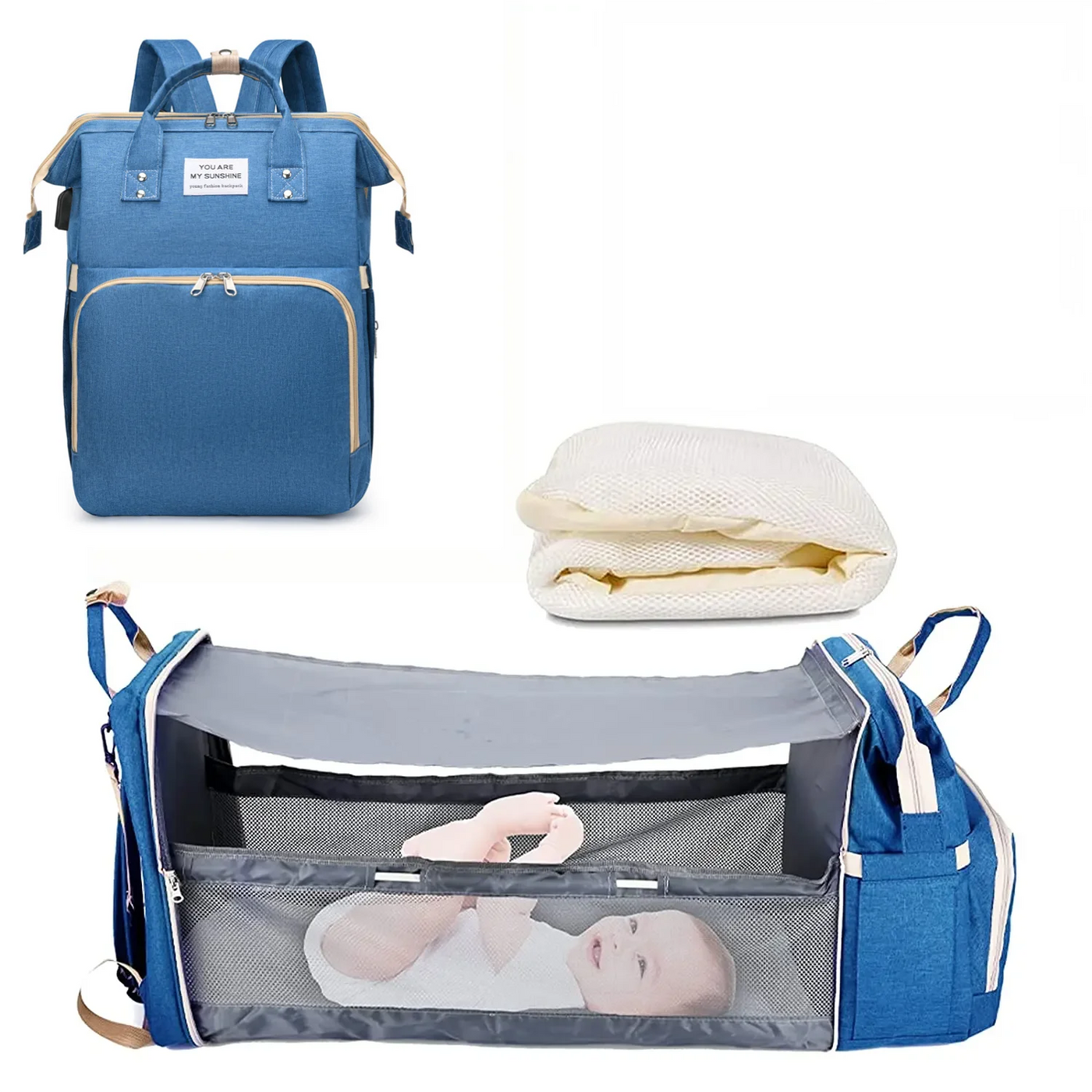Sac à langer bleu 3-en-1 avec rangements bébé