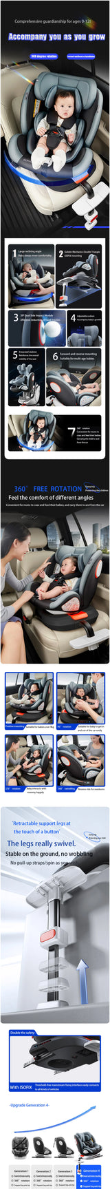 Siège auto 360° ISOFIX réglable 0-12 ans avec repose-pieds - pivotant