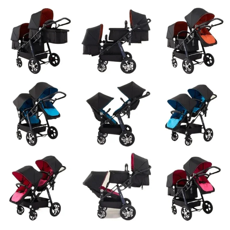 Poussette double jumeaux pliable Mybooni — Double siège landau avec amortisseurs