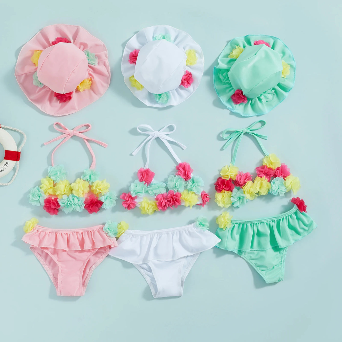 Bikini 3 pièces bébé fille Mybooni — Imprimé fleurs avec chapeau