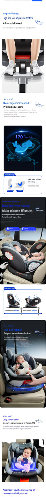 Siège auto 360° ISOFIX réglable 0-12 ans avec repose-pieds - pivotant