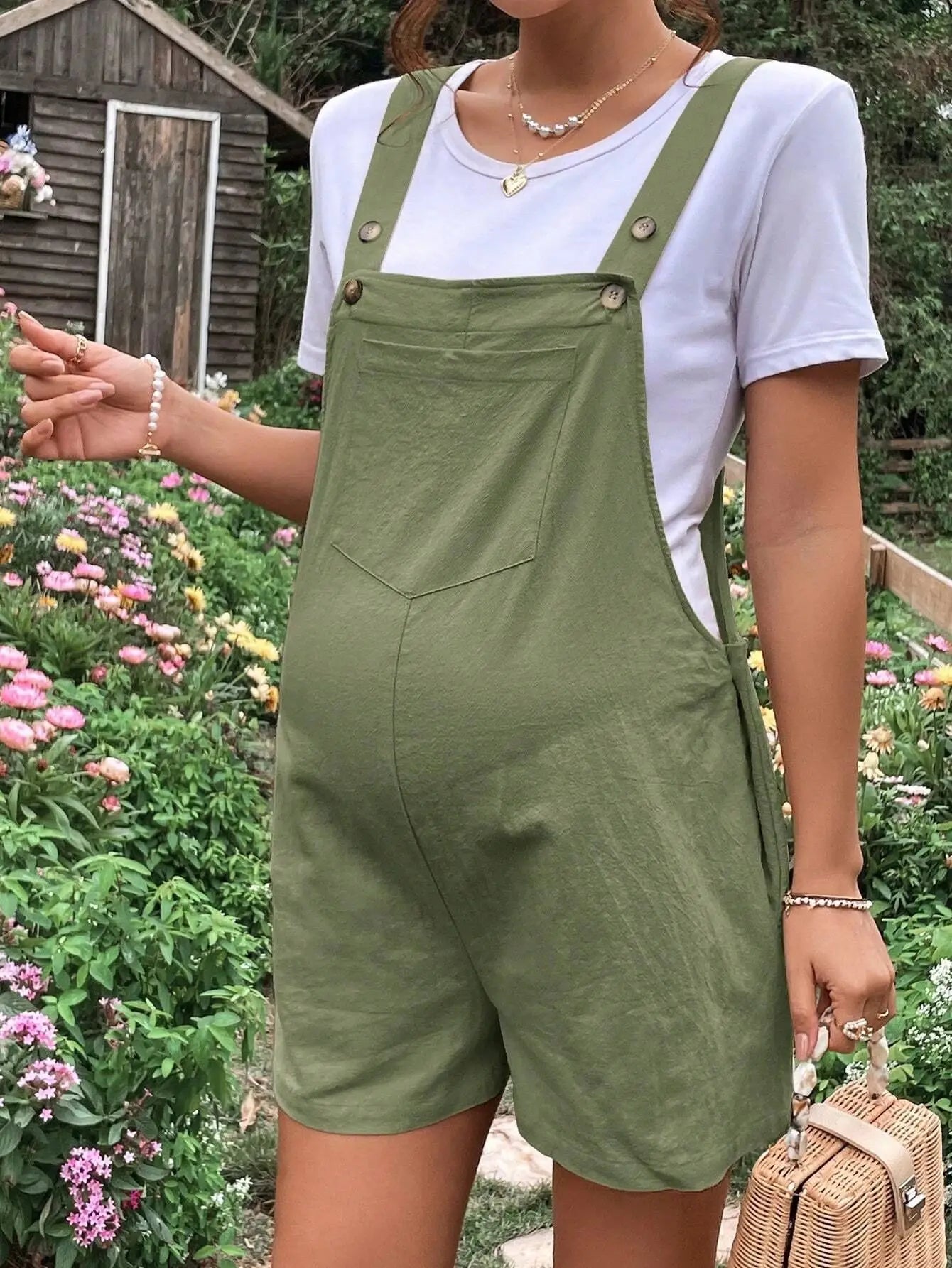Combinaison short maternité Mybooni — Salopette été femme enceinte couleur unie
