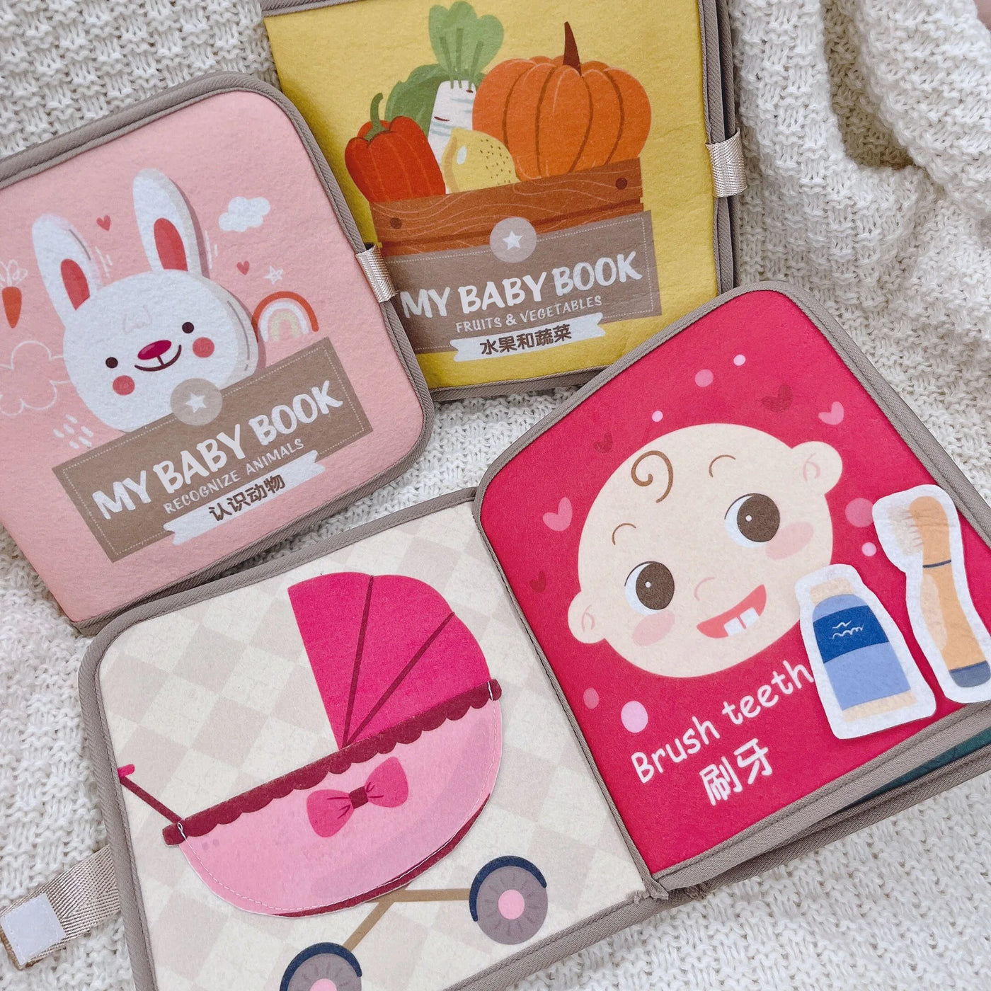 Busy book Montessori 3D feutrine Mybooni — Activités motrices livre sensoriel