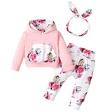 Ensemble 3 pièces bébé fille Bouni | Haut floral + Pantalon + Bandeau nœud